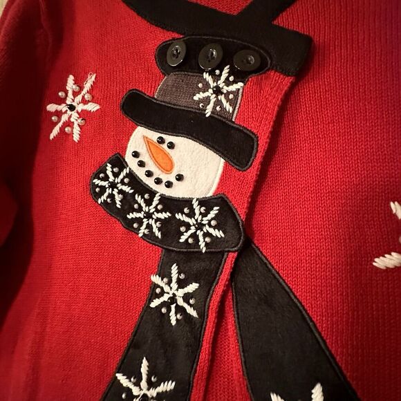Mandal Bay Womans L Snowman Cardigan Red Christmas Sweater Holiday Frosty Ugly - Picture 8 of 12